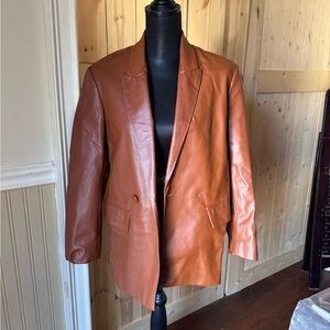 Zara - Brown Faux Leather Blazer